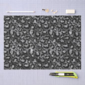 Papier Mousseline Imprimé léopard noir et gris argenté (Artisanat)