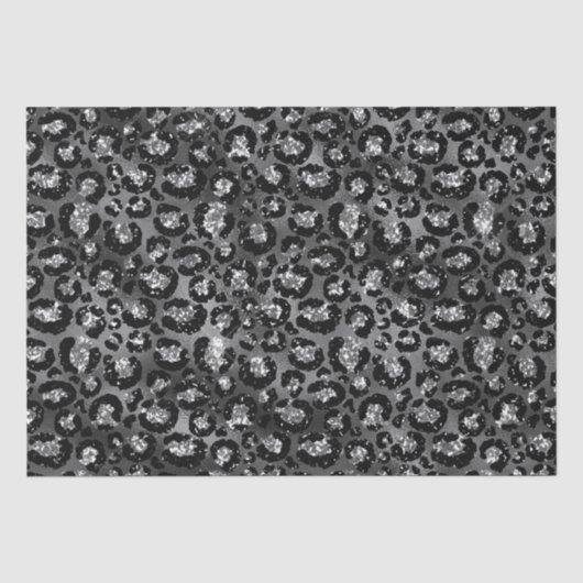 Papier Mousseline Imprimé léopard noir et gris argenté (Recto)