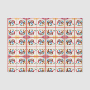 Papier Mousseline Inde Elephant Vintage voyage Love Aquarelle