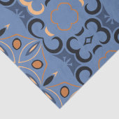 Papier Mousseline Indigo Bleu Et Motif Ethnique Bohème Orange (Détail)