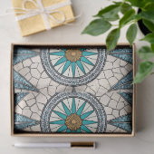 Papier Mousseline Indigo Teal Compass Mosaic – Stained Glass (Cadeau)