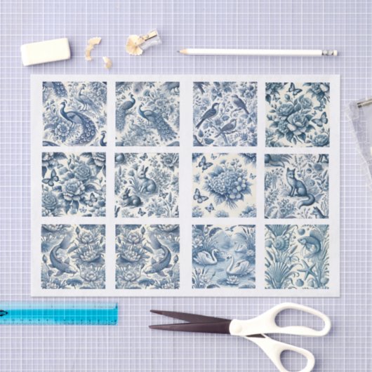 Papier Mousseline Individual Blue Chinoiserie Inspired Decoupage (Artisanat)