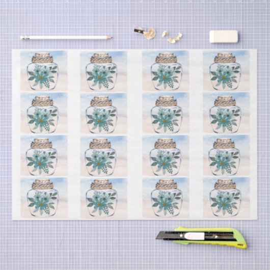 Papier Mousseline Individual Coastal Florals in a Jar Decoupage  (Artisanat)