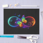 Papier Mousseline Infini vibrant avec papillon arc-en-ciel sur noir (Artisanat)