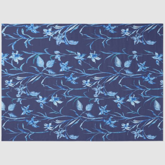 Papier Mousseline Influence Asiatique Marine Blue Iris Floral Decoup (Recto)