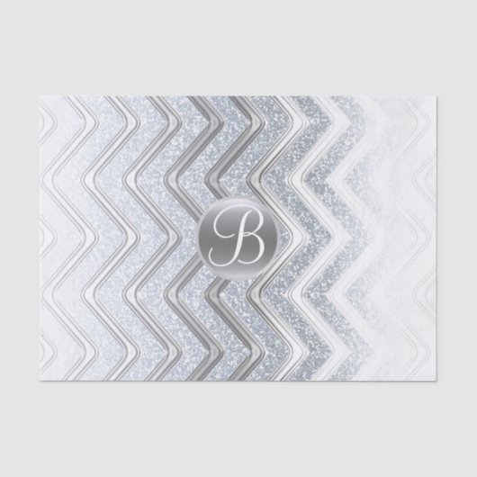 Papier Mousseline Initiale de monogramme à chevron blanc argenté bri (Recto)