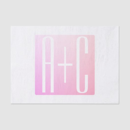 Papier Mousseline Initiales de couple | Gradation rose subtile (Recto)