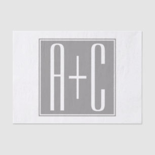 Papier Mousseline Initiales de couple modifiables Blanc et gris