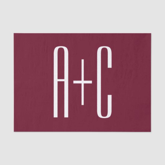 Papier Mousseline Initiales de couples simples | Blanc et bordeaux (Recto)