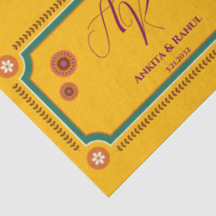 Papier Mousseline Initiales de monogramme floral jaune Mariage indie