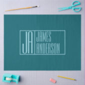 Papier Mousseline Initiales et nom modernes | Turquoise foncé et ble (Artisanat)