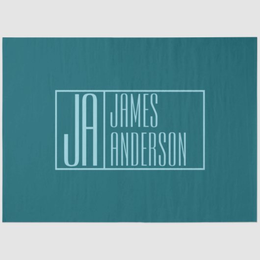 Papier Mousseline Initiales et nom modernes | Turquoise foncé et ble (Recto)