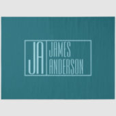 Papier Mousseline Initiales Modernes & Nom | Sarcelle Foncé & Bleu C (Recto)