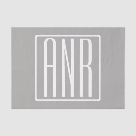Papier Mousseline Initiales Monogramme | Blanc Sur Gris Clair (Recto)
