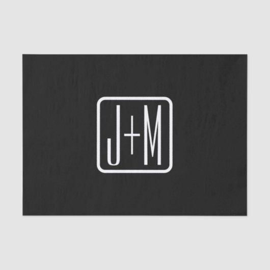Papier Mousseline Initiales monogrammes modernes | Noir & Blanc (Recto)