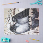 Papier Mousseline INSÉPARABLES D'HIVER DANS LA NEIGE Noir Blanc (Artisanat)