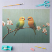 Papier Mousseline Inséparables sur une page de découpage de branche  (Artisanat)