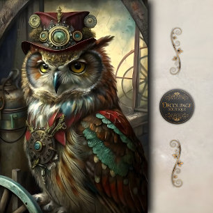 Papier Mousseline Inventeur Steampunk Hibou Fantaisiste Vintage