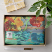 Papier Mousseline IRIES BLEUES AVEC BANDE MULTICOULEUR Papier Tissu (Cadeau)