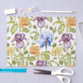 Papier Mousseline Iris et rose aquarelle motif floral (Artisanat)