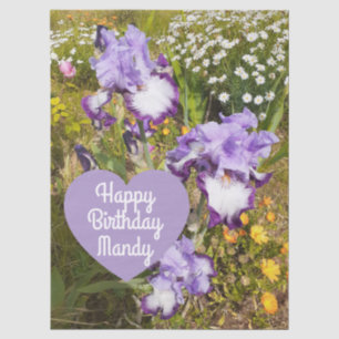 Papier Mousseline Iris Irises Fleur violette Anniversaire Filles Nom