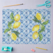 Papier Mousseline Italian Lemons Blue White Tile Decoupage  (Artisanat)