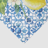 Papier Mousseline Italian Lemons Blue White Tile Decoupage  (Détail)