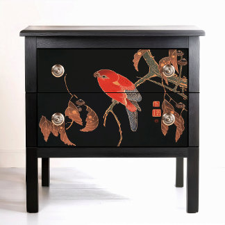 Papier Mousseline Ito Jakuchu Red Parrot sur branche d'arbre Circa 1