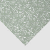 Papier Mousseline Ivory Ecru Feuille Floral Art Motif Sur Sage Green (Détail)