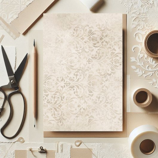 Papier Mousseline Ivory et blanc Vintage Damask