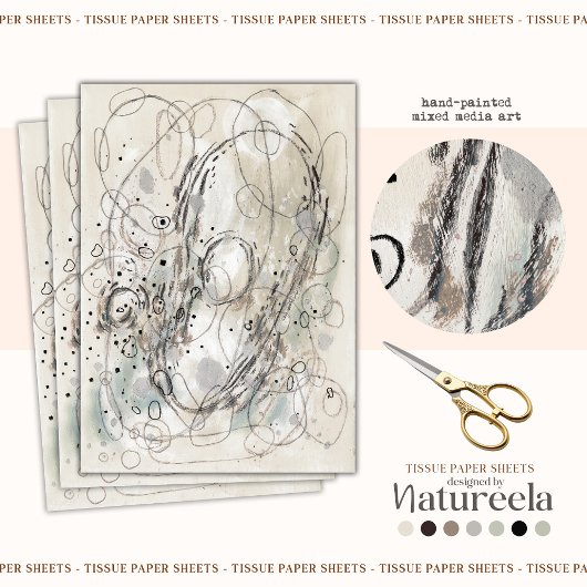 Papier Mousseline Ivory Gray Sand Abstract Decoupage Tissue Paper