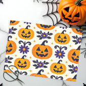 Papier Mousseline Jack-O'-Lanterns Souriant Fleurs violettes Hallowe