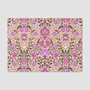 Papier Mousseline Jacobean Floral Damask, rose, violet et Brown