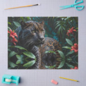 Papier Mousseline Jaguar mélaniste dans la jungle Fleurs rouges (Artisanat)