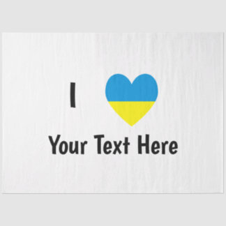 Papier Mousseline J'aime (Cœur Drapeau Ukrainien) Texte Personnalisé
