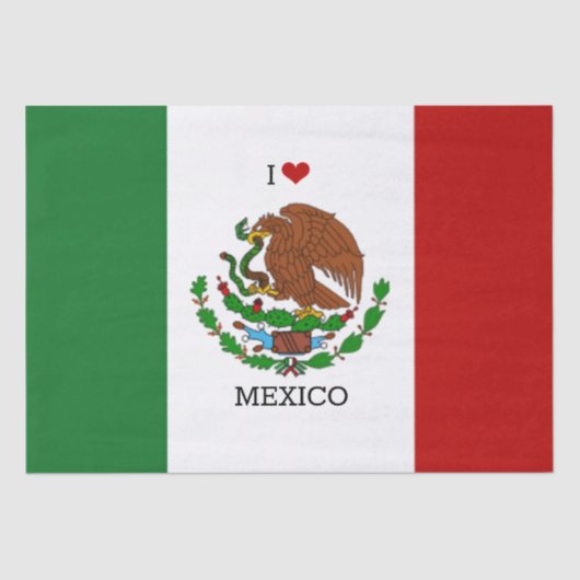 Papier Mousseline j'aime le drapeau mexique - mexicain (Recto)