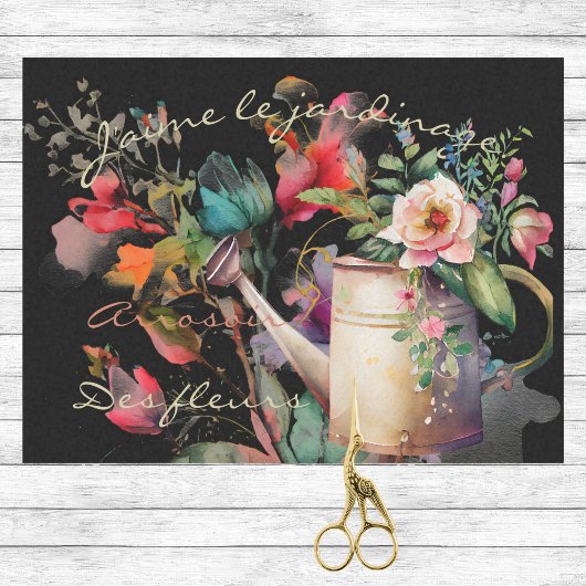 Papier Mousseline J'aime Le Jardinage French Floral and Watering Can