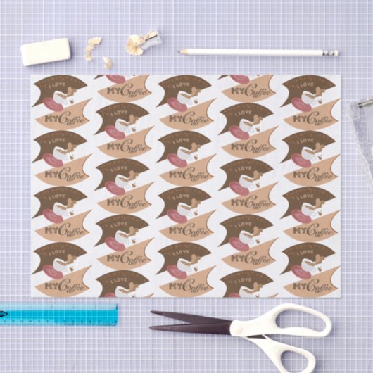 Papier Mousseline J'aime mon café Retro Java (Artisanat)