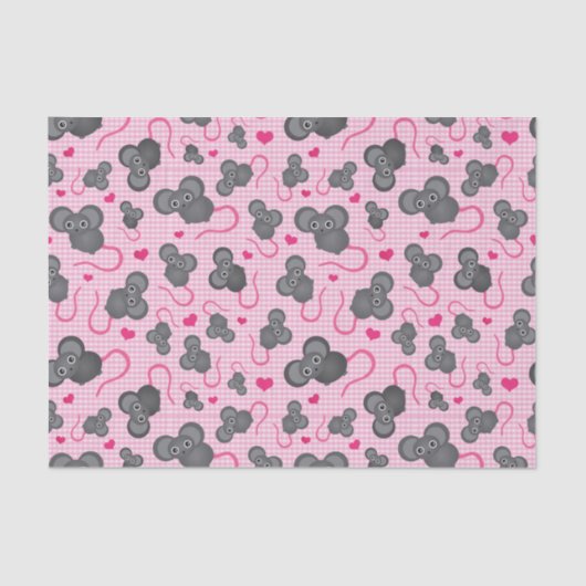 Papier Mousseline J'aime mon motif de souris dans le rose (Recto)