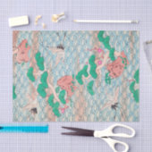 Papier Mousseline Japanese Cranes on Waves Vintage Pattern (Artisanat)