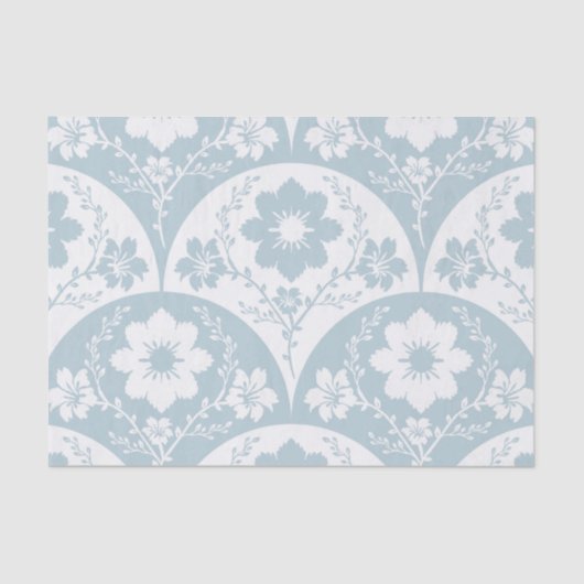 Papier Mousseline Japanese Floral Pattern in Soft Blue and White (Recto)