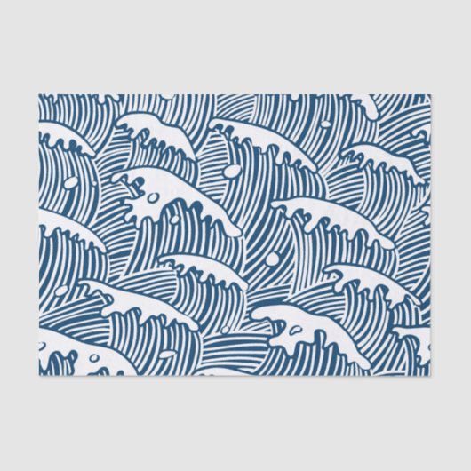 Papier Mousseline JAPANESE WAVE PATTERN IN BLUE Tissue Paper (Recto)