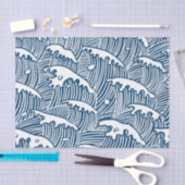Papier Mousseline JAPANESE  WAVE PATTERN IN BLUE Tissue Paper (Artisanat)