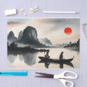 Papier Mousseline Japonais naviguant Bateau Soirée Rivière Paysage (Artisanat)