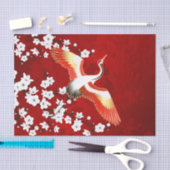 Papier Mousseline Japonaise Grue Blanc Cerisier Fleur Rouge (Artisanat)