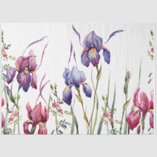 Papier Mousseline Jardin Aquarellé bleu violet rose Iris