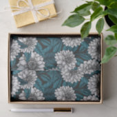 Papier Mousseline Jardin blanc Dahlia / feuilles bleus 2 (Cadeau)