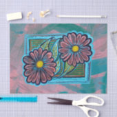Papier Mousseline Jardin bleu et rose (Artisanat)