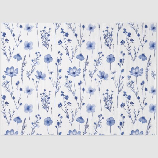 Papier Mousseline Jardin Bleu Fleur sauvage Motif (Recto)
