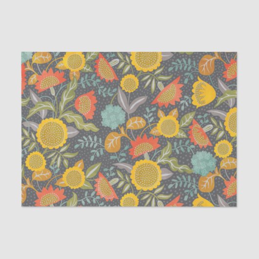 Papier Mousseline Jardin d'automne fleuri de tournesol Botanique (Recto)
